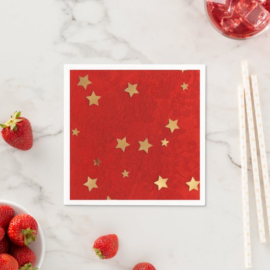 Serviette En Papier Élégant Rouge avec Gold Stars Papier Napkin (En situation)