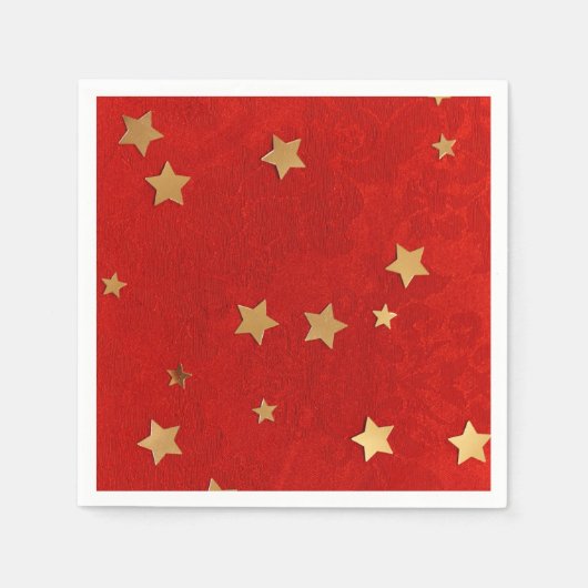 Serviette En Papier Élégant Rouge avec Gold Stars Papier Napkin (Devant)