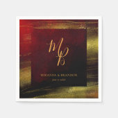 Serviette En Papier Élégant rouge avec Mariage Monogramme Or (Devant)