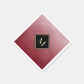 Serviette En Papier Élégant Rouge Brossé Avec Monogramme Or Simple (Coin)