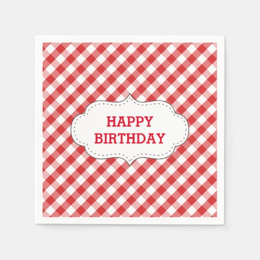 Serviette En Papier Elégant Rouge En vichy Motif Personnalisé Annivers (Devant)