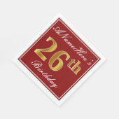 Serviette En Papier Elégant Rouge, Faux Gold 26ème Anniversaire + Nom (Coin)