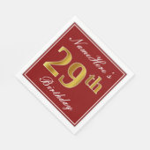 Serviette En Papier Elégant Rouge, Faux Gold 29ème Anniversaire + Nom  (Coin)