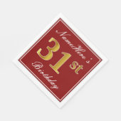 Serviette En Papier Elégant Rouge, Faux Gold 31ème Anniversaire + Nom (Coin)