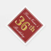 Serviette En Papier Elégant Rouge, Faux Gold 36ème Anniversaire + Nom (Coin)