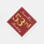 Serviette En Papier Elégant Rouge, Faux Gold 53ème Anniversaire + Nom  (Coin)
