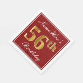 Serviette En Papier Elégant Rouge, Faux Gold 56e Anniversaire + Nom pe (Coin)