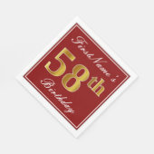 Serviette En Papier Elégant Rouge, Faux Gold 58ème Anniversaire + Nom  (Coin)