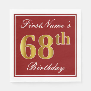 Serviette En Papier Elégant Rouge, Faux Gold 68e anniversaire + Nom pe