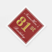 Serviette En Papier Elégant Rouge, Faux Gold 81ème Anniversaire + Nom  (Coin)