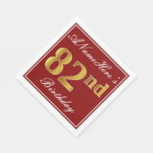 Serviette En Papier Elégant Rouge, Faux Gold 82ème Anniversaire + Nom  (Coin)