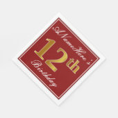 Serviette En Papier Elégant Rouge, Faux Or 12ème Anniversaire + Nom pe (Coin)