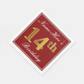 Serviette En Papier Elégant Rouge, Faux Or 14ème Anniversaire + Nom Pe (Coin)