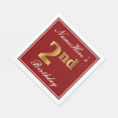 Serviette En Papier Elégant Rouge, Faux Or 2ème Anniversaire + Nom per (Coin)