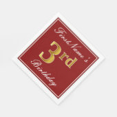 Serviette En Papier Elégant Rouge, Faux Or 3ème Anniversaire + Nom per (Coin)