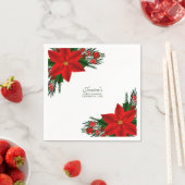 Serviette En Papier Élégant Rouge Floral Poinsettia Pine Feuilles (En situation)