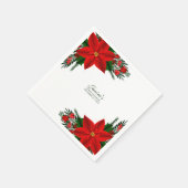 Serviette En Papier Élégant Rouge Floral Poinsettia Pine Feuilles (Coin)