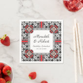 Serviette En Papier Elégant Rouge, Noir, Blanc Folk Mariage damassé (En situation)