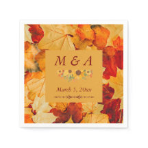Élégant Rouge Or Automne Feuilles Mariages serviet