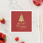 Serviette En Papier Élégant rouge or Joyeux Noël étincelant (En situation)