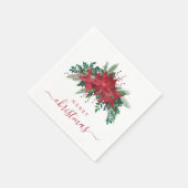 Serviette En Papier Élégant Rouge Poinsettia Floral Script Noël (Coin)