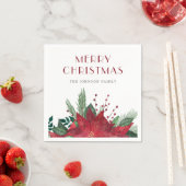 Serviette En Papier Élégant Rouge Poinsettia Joyeux Noël (En situation)