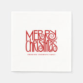 Serviette En Papier Élégant Rouge Script Joyeux Noël Personnalisé (Devant)