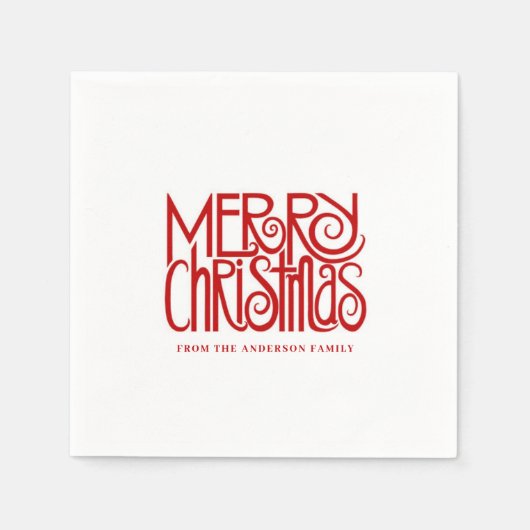 Serviette En Papier Élégant Rouge Script Joyeux Noël Personnalisé (Devant)