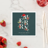 Serviette En Papier Élégant Rouge Vert Blanc Joyeux Noël Folio (En situation)