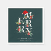 Serviette En Papier Élégant Rouge Vert Blanc Joyeux Noël Folio (Devant)