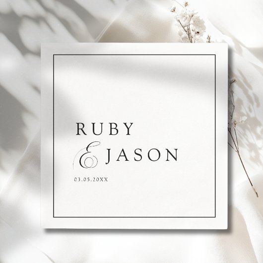 Serviette En Papier Elegant Royal Black & White Script Wedding