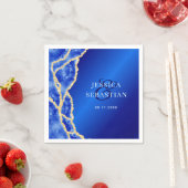 Serviette En Papier Elégant Royal Blue et Gold Agate Mariage (En situation)