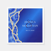 Serviette En Papier Elégant Royal Blue et Gold Agate Mariage (Devant)
