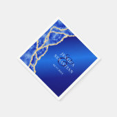 Serviette En Papier Elégant Royal Blue et Gold Agate Mariage (Coin)