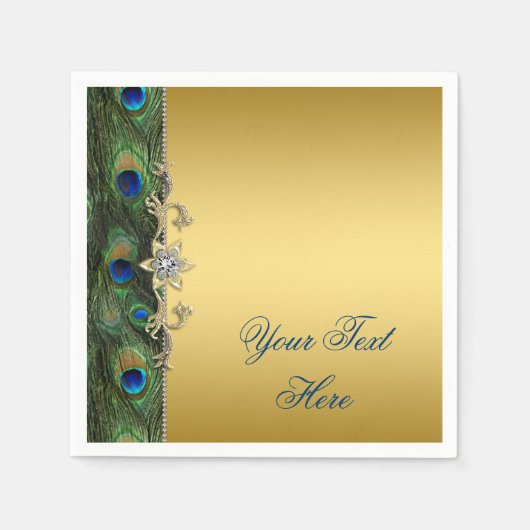 Serviette En Papier Elégant Royal Blue Green et Gold Peacock (Devant)