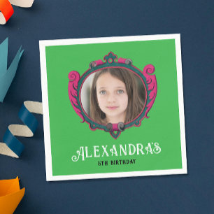 Serviette En Papier Élégant Royal Green Pink Princess Emblem Photo