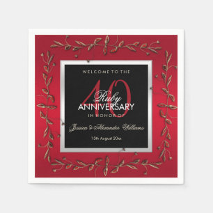Serviette En Papier Elégant Ruby Gemstones 40e anniversaire de Mariage