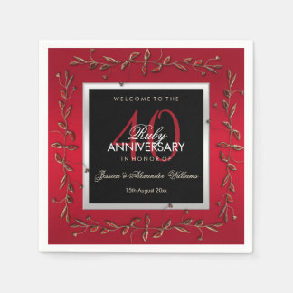 Serviette En Papier Elégant Ruby Gemstones 40e anniversaire de Mariage