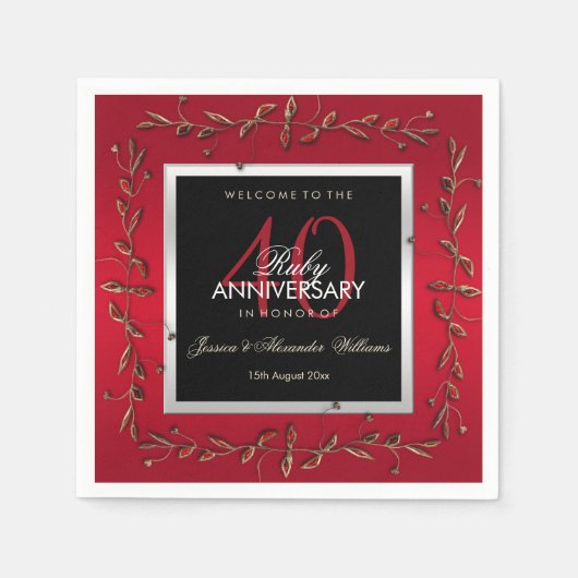 Serviette En Papier Elégant Ruby Gemstones 40e anniversaire de Mariage (Devant)
