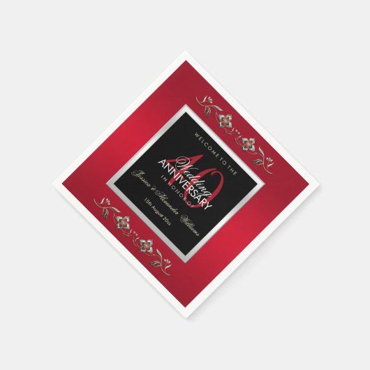 Serviette En Papier Elégant Ruby Gemstones 40e anniversaire de Mariage (Coin)