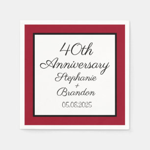 Serviette En Papier Élégant Ruby moderne 40e anniversaire de Mariage