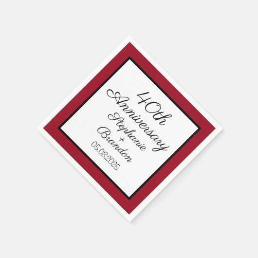 Serviette En Papier Élégant Ruby moderne 40e anniversaire de Mariage (Coin)