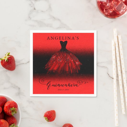 Serviette En Papier Elégant Ruby Red Gown espagnol Quinceañera (En situation)