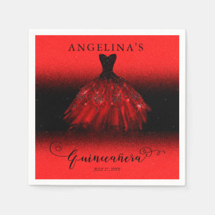 Serviette En Papier Elégant Ruby Red Gown espagnol Quinceañera