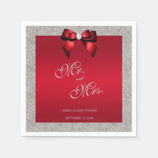 Serviette En Papier Elégant Ruby Rouge, Mariage Parties scintillant ar (Devant)