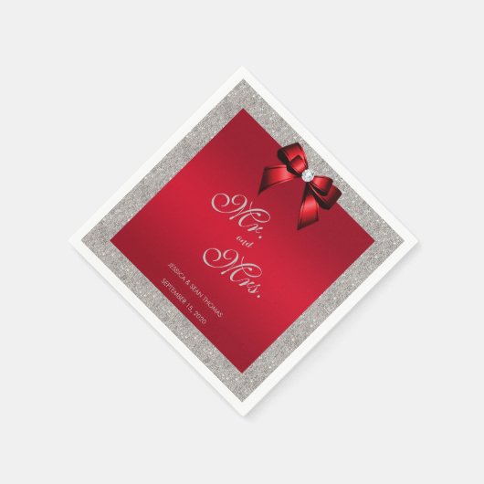 Serviette En Papier Elégant Ruby Rouge, Mariage Parties scintillant ar (Coin)