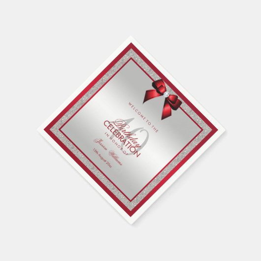 Serviette En Papier Elégant Ruby Rouge & Parties scintillant Argent 40 (Coin)