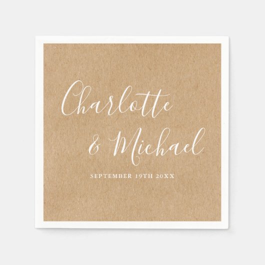 Serviette En Papier Élégant Rustic Kraft Mariage signature (Devant)