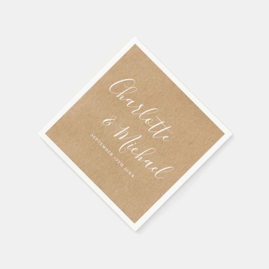 Serviette En Papier Élégant Rustic Kraft Mariage signature (Coin)