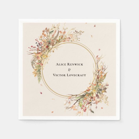 Serviette En Papier Élégant Rustique Automne Beige Mariage serviettes (Devant)